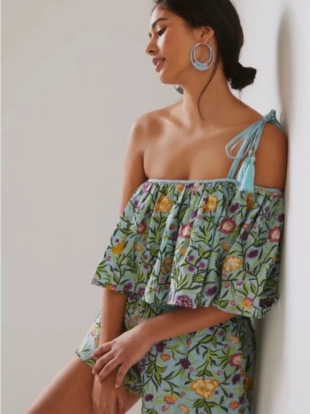 La Fuori x Anthropologie Embroidere One Shoulder Romper Silk Blend XS Boho HTF